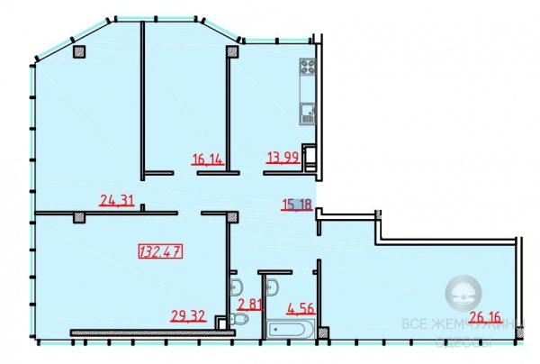 Планировки многокомнатных квартир 132.47 м^2